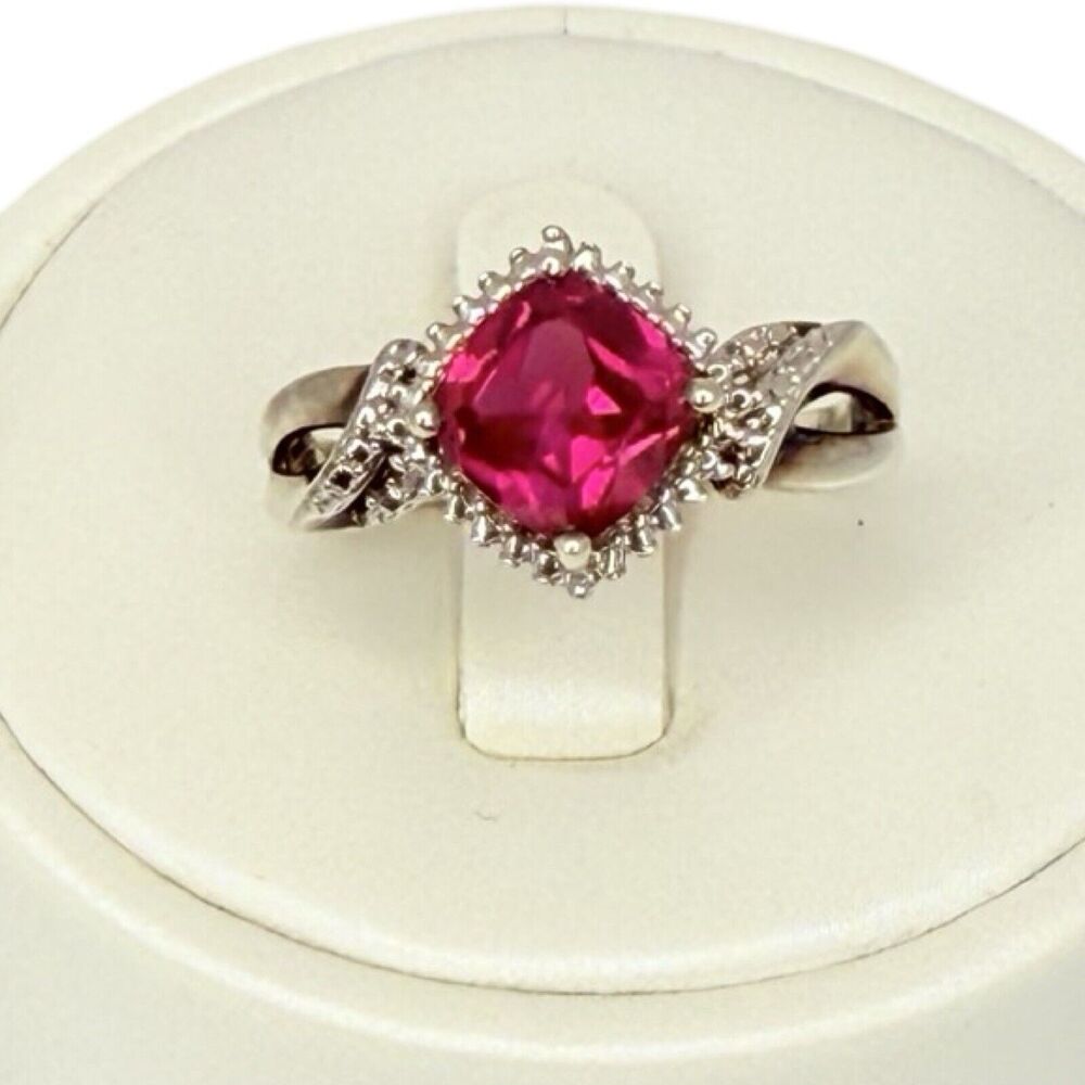 Vtg Ruby 925 Sterling Silver Halo Ring SZ 7  1.5ct  July Birthstone Lab Created